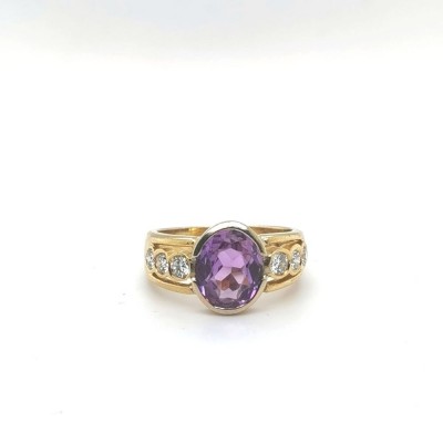 Amethyst-Brillant-Ring, 750 Gelbgold